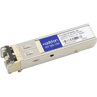 AddOn - Finisar® FTLF8519P3BNL Compatible TAA 1000Base-SX SFP Transceiver (MMF, 850nm, 550m, LC, DOM, -40 to 85C) - 1 - White AddOn - Finisar® FTLF8519P3BNL Compatible TAA 1000Base-SX SFP Transceiver (MMF, 850nm, 550m, LC, DOM, -40 to 85C) - 1 - White