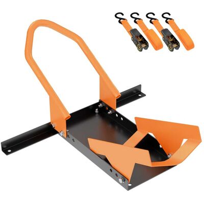 Mockins - Fat Tire Motorcycle Front Wheel Chock for up to 7.1 in. Tires with Stabilizer Base and Ratchet Straps Mockins - Fat Tire Motorcycle Front Wheel Chock for up to 7.1 in. Tires with Stabilizer Base and Ratchet Straps