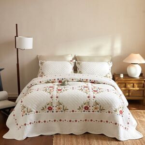 MarCielo - 3 Pieces Cotton European Folk Embroidered Quilt Bedspread Set Modern Farmhouse Style - White MarCielo - 3 Pieces Cotton European Folk Embroidered Quilt Bedspread Set Modern Farmhouse Style - White