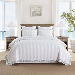 MarCielo - 3 Piece 100% Cotton Embroidery Floral Quilt Set Bedspread Set - White MarCielo - 3 Piece 100% Cotton Embroidery Floral Quilt Set Bedspread Set - White