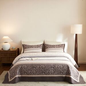 MarCielo - 3 Piece Traditional Floral Cotton Quilt Bedspread Set - Neutral Color MarCielo - 3 Piece Traditional Floral Cotton Quilt Bedspread Set - Neutral Color