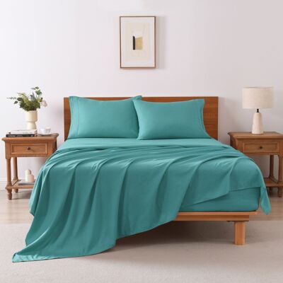 MarCielo - 3/4 Pcs Soft Solid & Embroidery Bed Sheets Set - Dark Teal MarCielo - 3/4 Pcs Soft Solid & Embroidery Bed Sheets Set - Dark Teal