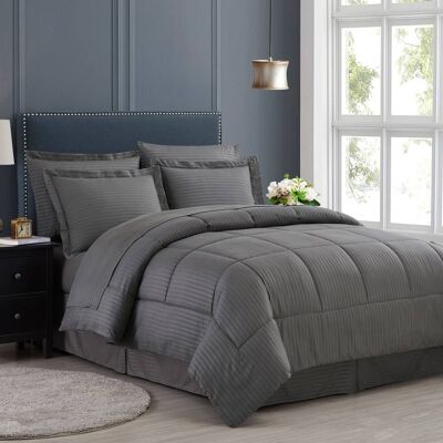 Sweet Home Collection - 8 Piece Embossed Dobby Stripe Bed in a Bag All Season Complete Set with Sheets - King - Gray Sweet Home Collection - 8 Piece Embossed Dobby Stripe Bed in a Bag All Season Complete Set with Sheets - King - Gray