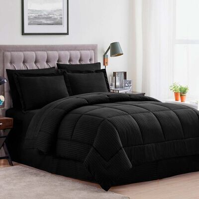 Sweet Home Collection - 8 Piece Embossed Dobby Stripe Bed in a Bag All Season Complete Set with Sheets - Queen - Black Sweet Home Collection - 8 Piece Embossed Dobby Stripe Bed in a Bag All Season Complete Set with Sheets - Queen - Black