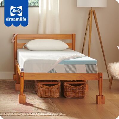 Sealy - Dreamlife 2” Gel Memory Foam Mattress Topper with Cooling Cover, Twin - Blue Sealy - Dreamlife 2” Gel Memory Foam Mattress Topper with Cooling Cover, Twin - Blue