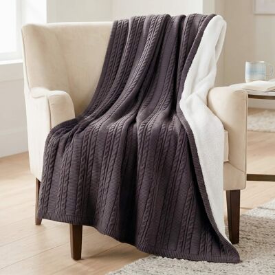 Lavish Home - Cable Knit Throw Blanket for Couch, Sofa, or Bed 60x80-Inch Soft and Cozy Blanket Throws Warm Sherpa - Charcoal Gray Lavish Home - Cable Knit Throw Blanket for Couch, Sofa, or Bed 60x80-Inch Soft and Cozy Blanket Throws Warm Sherpa - Charcoal Gray
