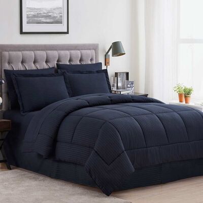 Sweet Home Collection - 8 Piece Embossed Dobby Stripe Bed in a Bag All Season Complete Set with Sheets - King - Navy Sweet Home Collection - 8 Piece Embossed Dobby Stripe Bed in a Bag All Season Complete Set with Sheets - King - Navy