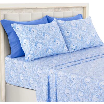 Lux Decor Collection - 6-Piece Queen Sheet Set, Paisley Design Brushed Microfiber Deep Pocket Sheets - White Blue Lux Decor Collection - 6-Piece Queen Sheet Set, Paisley Design Brushed Microfiber Deep Pocket Sheets - White Blue