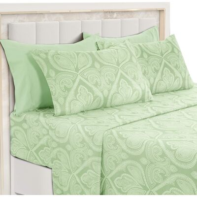 Lux Decor Collection - 6-Piece Queen Sheet Set, Paisley Design Brushed Microfiber Deep Pocket Sheets - Green Lux Decor Collection - 6-Piece Queen Sheet Set, Paisley Design Brushed Microfiber Deep Pocket Sheets - Green