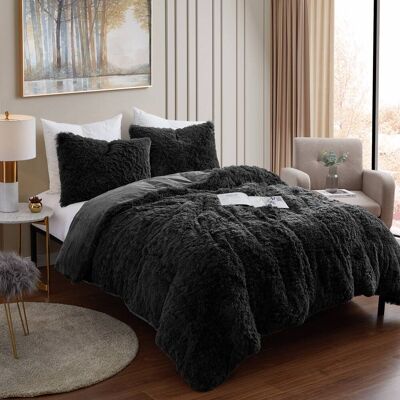 Sweet Home Collection - 3 Piece Plush Shaggy Comforter and Pillow Sham, Ultra Soft Faux Fur Decorative Bedding - Queen - Black Sweet Home Collection - 3 Piece Plush Shaggy Comforter and Pillow Sham, Ultra Soft Faux Fur Decorative Bedding - Queen - Black