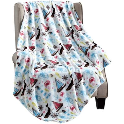 Noble House - Plazatex Sea Life Plush Decorative All Season Plum Throw Blanket 50" x 60" - Blue Noble House - Plazatex Sea Life Plush Decorative All Season Plum Throw Blanket 50" x 60" - Blue