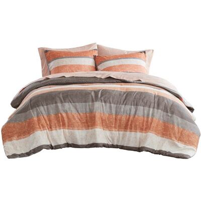 Gracie Mills - Ware Striped Comforter Set with Bed Sheets - Coral/Grey Gracie Mills - Ware Striped Comforter Set with Bed Sheets - Coral/Grey