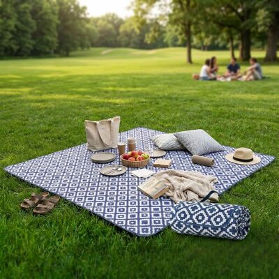 Adivo - Waterproof Outdoor Picnic Blanket - Ultrasonic Bonded Polyester, Camo Print - 200*200CM - Blue Pixel Adivo - Waterproof Outdoor Picnic Blanket - Ultrasonic Bonded Polyester, Camo Print - 200*200CM - Blue Pixel