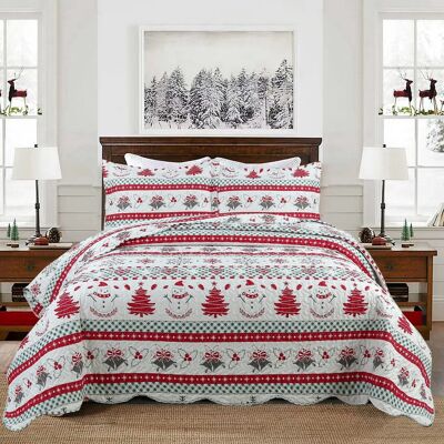 MarCielo - 3-Piece Winter Christmas King Size Quilt Bedspread Set C89 - Red MarCielo - 3-Piece Winter Christmas King Size Quilt Bedspread Set C89 - Red