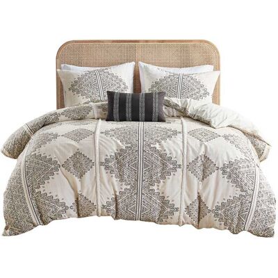 Gracie Mills - Modern Geometric Print 4-Piece Microfiber Duvet Cover Set with Throw Pillow - Black/Ivory Gracie Mills - Modern Geometric Print 4-Piece Microfiber Duvet Cover Set with Throw Pillow - Black/Ivory