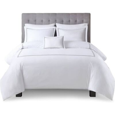 Gracie Mills - Mooney 500 Thread Count Embroidered Cotton Sateen Duvet Cover Set - White/Grey Gracie Mills - Mooney 500 Thread Count Embroidered Cotton Sateen Duvet Cover Set - White/Grey