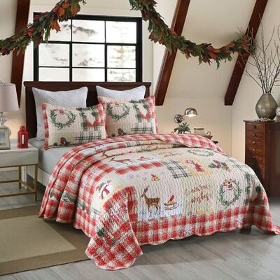 MarCielo - 3-Piece Christmas Queen Size Quilt Set Holiday Bedding Set B021 - Red MarCielo - 3-Piece Christmas Queen Size Quilt Set Holiday Bedding Set B021 - Red