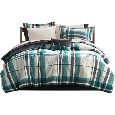 Gracie Mills - Lirael Classic Plaid Brushed Microfiber Comforter Set with Bed Sheets - Teal/Black Gracie Mills - Lirael Classic Plaid Brushed Microfiber Comforter Set with Bed Sheets - Teal/Black