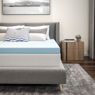 Emma + Oliver - 3 Inch Gel Infused Cool Touch CertiPUR-US Certified Memory Foam Topper - Blue Emma + Oliver - 3 Inch Gel Infused Cool Touch CertiPUR-US Certified Memory Foam Topper - Blue