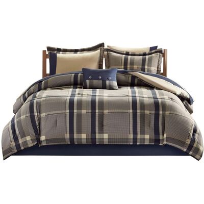Gracie Mills - Lirael Classic Plaid Brushed Microfiber Comforter Set with Bed Sheets - Navy/Grey Gracie Mills - Lirael Classic Plaid Brushed Microfiber Comforter Set with Bed Sheets - Navy/Grey
