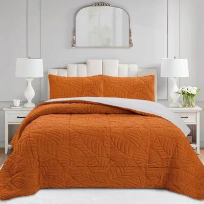 MarCielo - 3 PCS Leaf Pattern Jacquard Soft Plush Comforter Set - Golden MarCielo - 3 PCS Leaf Pattern Jacquard Soft Plush Comforter Set - Golden
