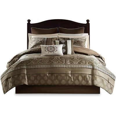 Gracie Mills - Alfredo 16-Piece Jacquard Complete Bedding Set with 2 Sheet Sets - Brown Gracie Mills - Alfredo 16-Piece Jacquard Complete Bedding Set with 2 Sheet Sets - Brown