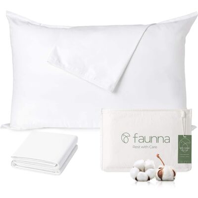 FAUNNA - Standard Size 600 Thread Count Cotton Pillow Protector, Bed Bug & Allergen Resistant, Antimicrobial, Zippered - White FAUNNA - Standard Size 600 Thread Count Cotton Pillow Protector, Bed Bug & Allergen Resistant, Antimicrobial, Zippered - White