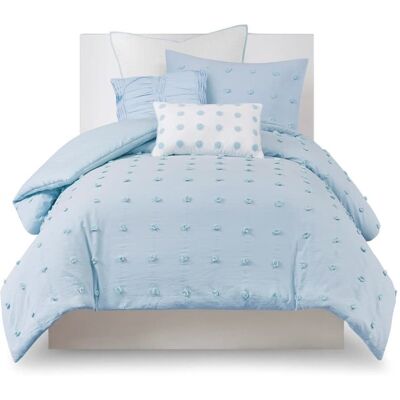 Gracie Mills - Grady Elegance Defined Cotton Jacquard Comforter Set with Euro Shams and Throw Pillows - Blue Gracie Mills - Grady Elegance Defined Cotton Jacquard Comforter Set with Euro Shams and Throw Pillows - Blue
