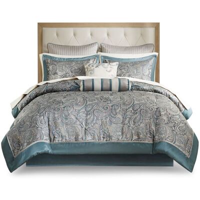 Gracie Mills - Thornton Supreme Comfort: 12-Piece Comforter Ensemble with Cotton Bed Sheets - Teal Gracie Mills - Thornton Supreme Comfort: 12-Piece Comforter Ensemble with Cotton Bed Sheets - Teal
