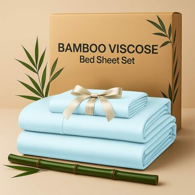 Lux Decor Collection - Rayon from Bamboo Blend Twin Bed Sheets, 4-Piece Cooling Sheet Set with 16-Inch Deep Pockets - Blue Lux Decor Collection - Rayon from Bamboo Blend Twin Bed Sheets, 4-Piece Cooling Sheet Set with 16-Inch Deep Pockets - Blue