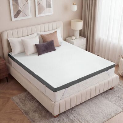 Dyonery - 3" Cooling Gel Memory Foam Mattress Topper, Premium Soft Cooling Sleep, Non-Slip Design with Removable Cover - White Dyonery - 3" Cooling Gel Memory Foam Mattress Topper, Premium Soft Cooling Sleep, Non-Slip Design with Removable Cover - White