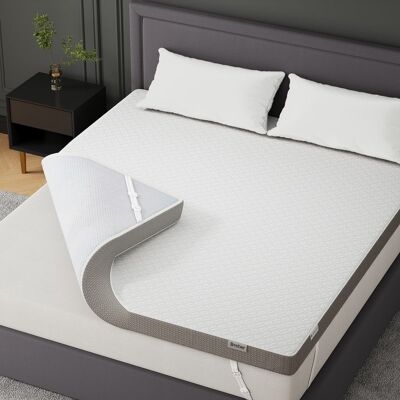 Bestier - Full Size 4-inch Tencel Plush Gel Memory Foam Mattress Topper with Removable Cooling Cover - White & Gray Bestier - Full Size 4-inch Tencel Plush Gel Memory Foam Mattress Topper with Removable Cooling Cover - White & Gray