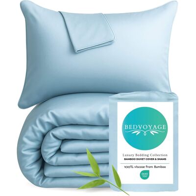 BedVoyage - Duvet Cover 3pc Set - 100% Viscose from Bamboo - Cooling & Lightweight - Sky BedVoyage - Duvet Cover 3pc Set - 100% Viscose from Bamboo - Cooling & Lightweight - Sky