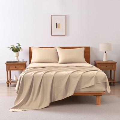 MarCielo - 3/4 Pcs Soft Solid & Embroidery Bed Sheets Set - Beige MarCielo - 3/4 Pcs Soft Solid & Embroidery Bed Sheets Set - Beige