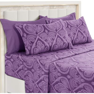 Lux Decor Collection - 6-Piece Queen Sheet Set, Paisley Design Brushed Microfiber Deep Pocket Sheets - Purple Lux Decor Collection - 6-Piece Queen Sheet Set, Paisley Design Brushed Microfiber Deep Pocket Sheets - Purple