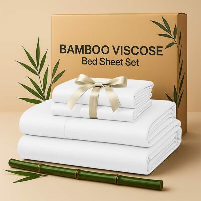 Lux Decor Collection - Rayon from Bamboo Blend King Bed Sheets, 4-Piece Cooling Sheet Set with 16-Inch Deep Pockets - White Lux Decor Collection - Rayon from Bamboo Blend King Bed Sheets, 4-Piece Cooling Sheet Set with 16-Inch Deep Pockets - White