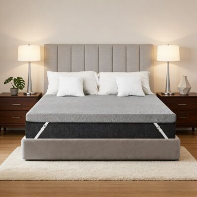 Dyonery - 3" Firm to Extra Firm Memory Foam Mattress Topper Supportive Mattress Pad for Back Pain Relief, with Senior Grey Cover - Gray Dyonery - 3" Firm to Extra Firm Memory Foam Mattress Topper Supportive Mattress Pad for Back Pain Relief, with Senior Grey Cover - Gray