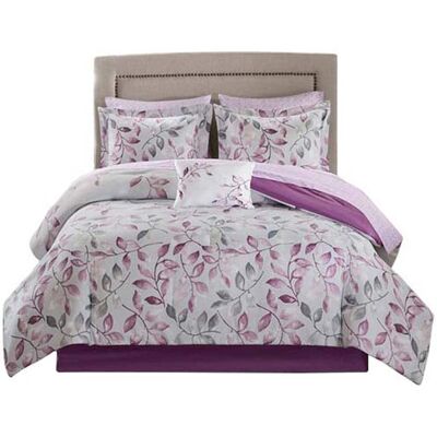 Gracie Mills - Amalia 9-Piece Floral Comforter Set with Coordinating Cotton Bed Sheets - Purple Gracie Mills - Amalia 9-Piece Floral Comforter Set with Coordinating Cotton Bed Sheets - Purple