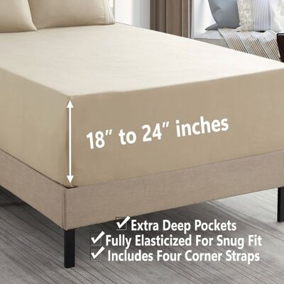 Sweet Home Collection - 18"-24" Extra Deep Pocket, 4-Piece Bed Sheets Set, California King - Beige Sweet Home Collection - 18"-24" Extra Deep Pocket, 4-Piece Bed Sheets Set, California King - Beige
