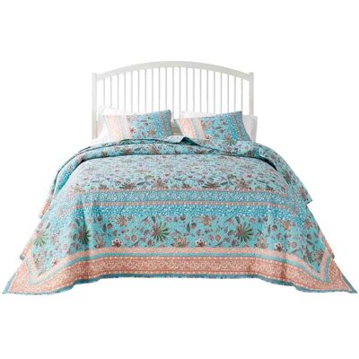 Barefoot Bungalow - Audrey Jacobean Fern and Floral Print all Over 3-Piece Bedspread Set King/Cal King - Turquoise Barefoot Bungalow - Audrey Jacobean Fern and Floral Print all Over 3-Piece Bedspread Set King/Cal King - Turquoise