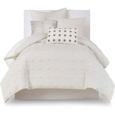 Gracie Mills - Grady Elegance Defined Cotton Jacquard Comforter Set with Euro Shams and Throw Pillows - Ivory Gracie Mills - Grady Elegance Defined Cotton Jacquard Comforter Set with Euro Shams and Throw Pillows - Ivory