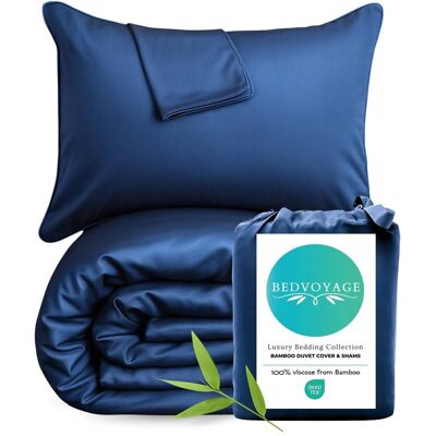 BedVoyage - Duvet Cover 3pc Set - 100% Viscose from Bamboo - Cooling & Lightweight - Indigo BedVoyage - Duvet Cover 3pc Set - 100% Viscose from Bamboo - Cooling & Lightweight - Indigo
