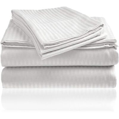 Plazatex - Embossed 1800 Series Wrinkle Resistant Ultra Soft Stripe Premium All Season Bed Sheet Set, Full - White Plazatex - Embossed 1800 Series Wrinkle Resistant Ultra Soft Stripe Premium All Season Bed Sheet Set, Full - White