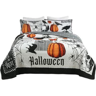 MarCielo - 3 Pcs Halloween Themed Quilt Bedspread Set ME500 - Orange MarCielo - 3 Pcs Halloween Themed Quilt Bedspread Set ME500 - Orange