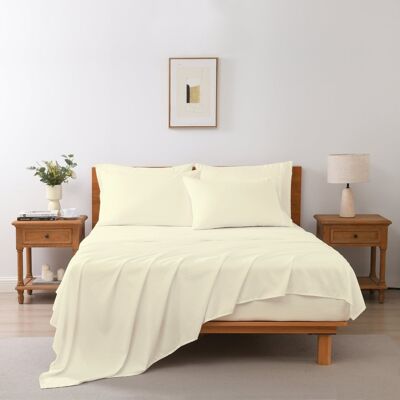 MarCielo - 3/4 Pcs Soft Solid & Embroidery Bed Sheets Set - Cream MarCielo - 3/4 Pcs Soft Solid & Embroidery Bed Sheets Set - Cream