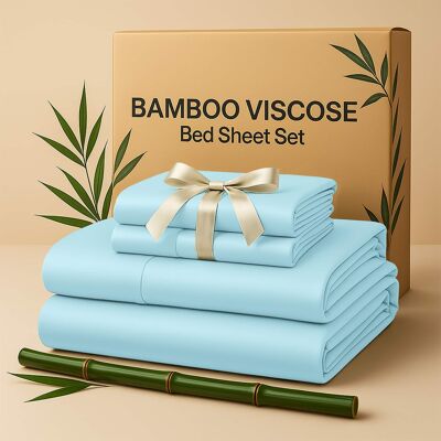 Lux Decor Collection - Rayon from Bamboo Blend King Bed Sheets, 4-Piece Cooling Sheet Set with 16-Inch Deep Pockets - Blue Lux Decor Collection - Rayon from Bamboo Blend King Bed Sheets, 4-Piece Cooling Sheet Set with 16-Inch Deep Pockets - Blue