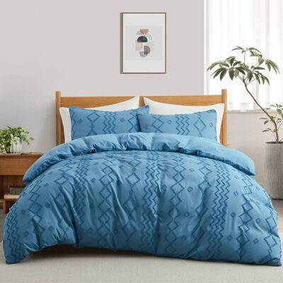 Peace Nest Tufted Clipped Jacquard Geometric Duvet Cover Diamond Pattern Bedding Set with Pillowcase - Navy Peace Nest Tufted Clipped Jacquard Geometric Duvet Cover Diamond Pattern Bedding Set with Pillowcase - Navy