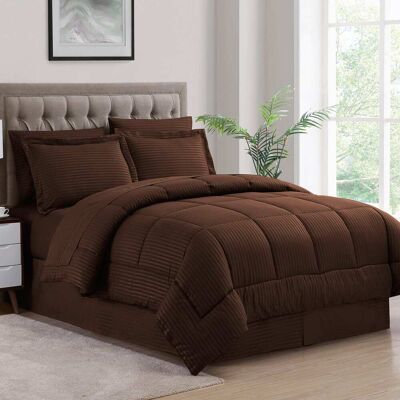 Sweet Home Collection - 8 Piece Embossed Dobby Stripe Bed in a Bag All Season Complete Set with Sheets - King - Chocolate Sweet Home Collection - 8 Piece Embossed Dobby Stripe Bed in a Bag All Season Complete Set with Sheets - King - Chocolate