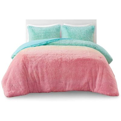 Gracie Mills - Herman Ombre Shaggy Faux Fur Comforter Set - Aqua Multi Gracie Mills - Herman Ombre Shaggy Faux Fur Comforter Set - Aqua Multi