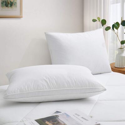 Peace Nest - Set of 2 Goose Down Feather Oval Gusseted Bed Pillows with 100% Cotton Cover - White Peace Nest - Set of 2 Goose Down Feather Oval Gusseted Bed Pillows with 100% Cotton Cover - White